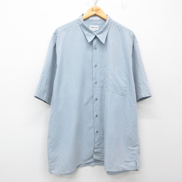 XL★古着 半袖 シャツ メンズ 大きいサイズ ロング丈 レーヨン グレー系 25apr21 中古 トップス