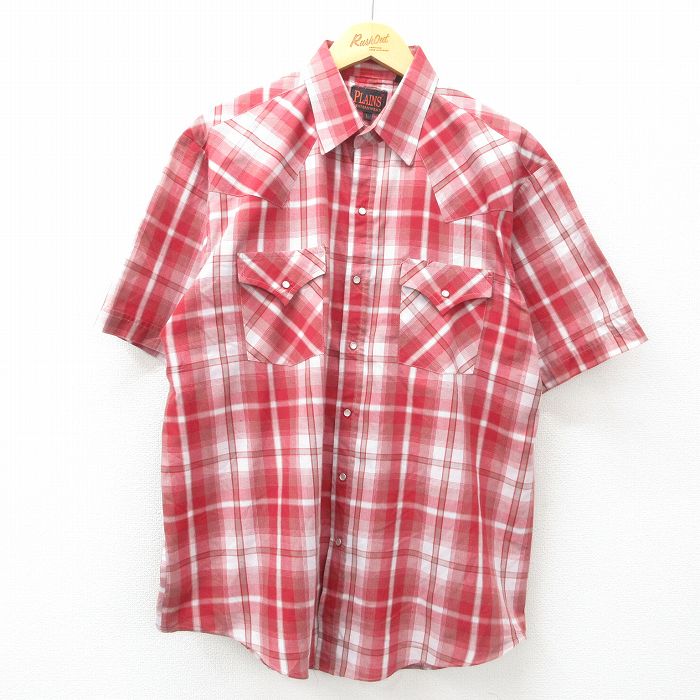 XL★古着 半袖 ウエスタン シャツ メンズ 00年代 00s 赤他 レッド チェック 25apr21 中古 トップス