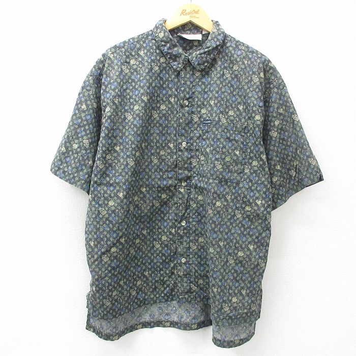 XL★古着 コロンビア COLUMBIA 半袖 シャツ メンズ 90年代 90s 総柄 大きいサイズ 緑他 グリーン 25apr21 中古 トップス