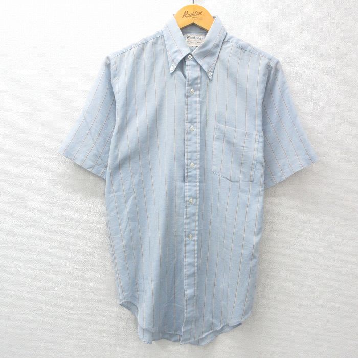 M★古着 半袖 シャツ メンズ 80年代 80s オックスフォード ボタンダウン 薄紺他 ネイビー ストライプ 25apr21 中古 トップス