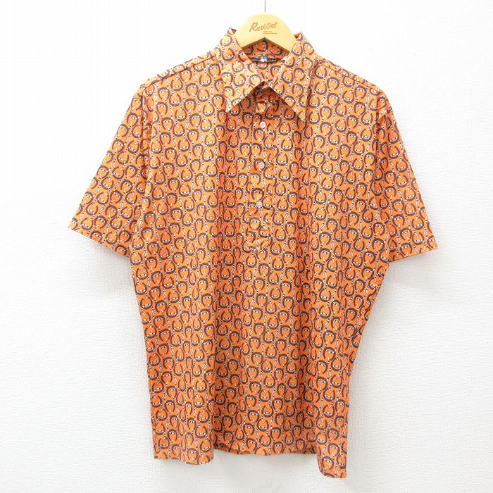 XL★古着 ピューリタン 半袖 シャツ メンズ 80年代 80s 総柄 オレンジ 25apr21 中古 トップス