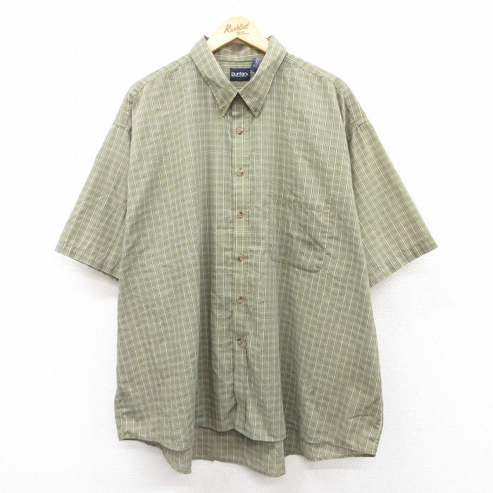 XL★古着 ピューリタン 半袖 シャツ メンズ 00年代 00s 大きいサイズ ボタンダウン 緑他 グリーン チェック 25apr23 中古 トップス