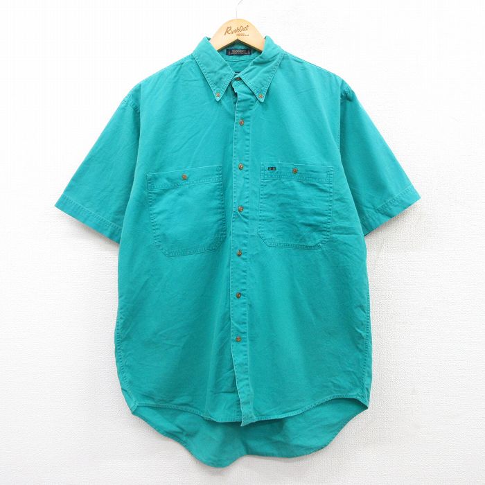 L★古着 半袖 シャツ メンズ 00年代 00s コットン ボタンダウン 青緑 25apr23 中古 トップス