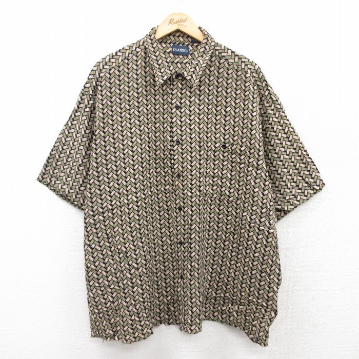 XL★古着 ピューリタン 半袖 シャツ メンズ 00年代 00s 総柄 大きいサイズ レーヨン 緑他 グリーン 25apr23 中古 トップス