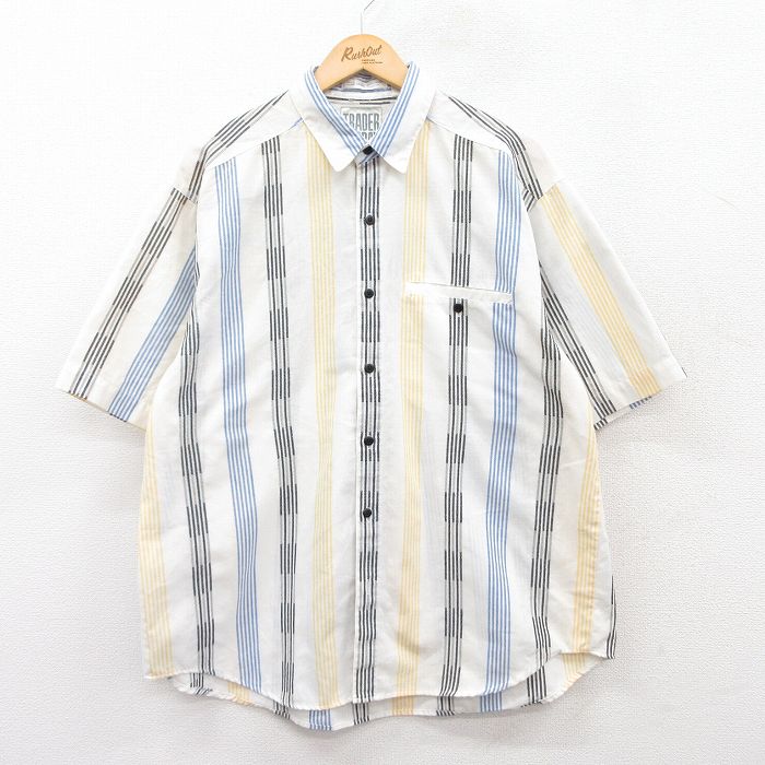 XL★古着 半袖 シャツ メンズ 90年代 90s 白他 ホワイト ストライプ 25apr23 中古 トップス