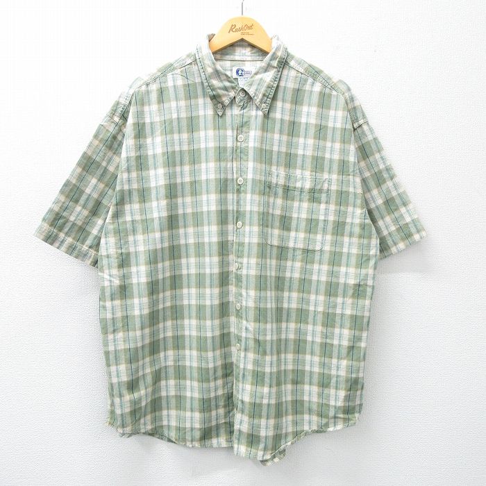 XL★古着 アリゾナジーンズ 半袖 シャツ メンズ 90年代 90s 大きいサイズ コットン ボタンダウン 緑他 グリーン チェック 25apr23 中古 トップス