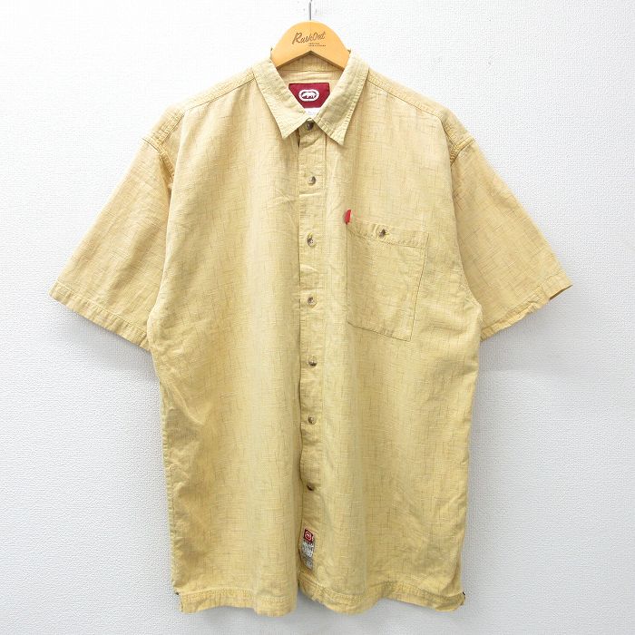XL★古着 半袖 シャツ メンズ ECKO ロング丈 コットン 黄色 イエロー 【spe】 25apr23 中古 トップス