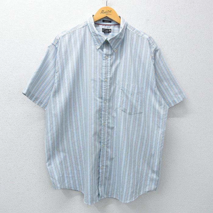 XL★古着 セントジョンズベイ 半袖 シャツ メンズ 大きいサイズ ロング丈 ボタンダウン 薄紺他 ネイビー ストライプ 25apr23 中古 トップス