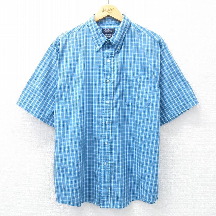 XL★古着 ベーシックエディションズ 半袖 シャツ メンズ 00年代 00s ボタンダウン 水色他 チェック 25apr23 中古 トップス