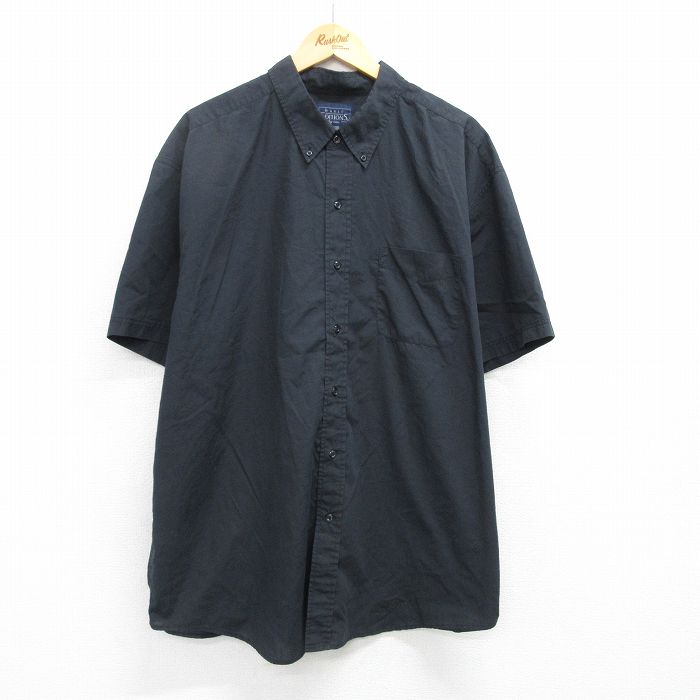 XL★古着 ベーシックエディションズ 半袖 シャツ メンズ 00年代 00s 大きいサイズ ロング丈 ボタンダウン 黒 ブラック 【spe】 25apr23 中古 トップス