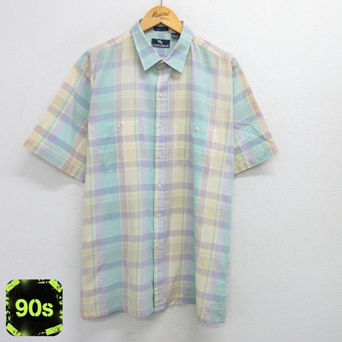 90s 半袖シャツ チェック グリーン XL | 古着