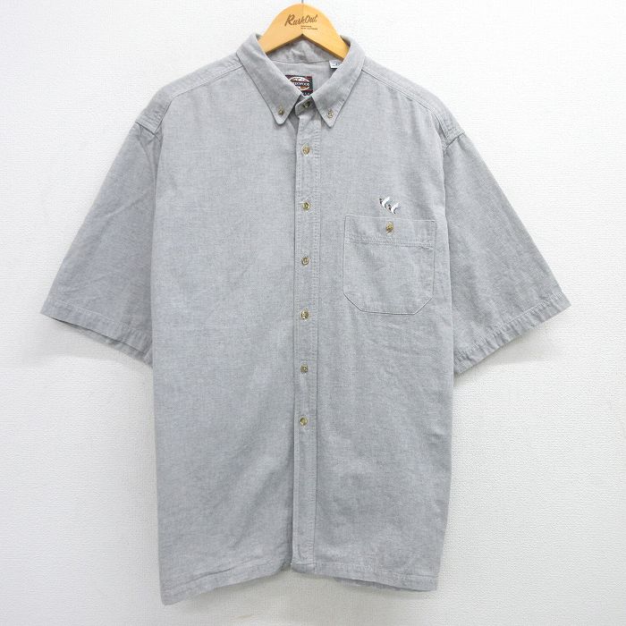XL★古着 半袖 シャツ メンズ 90年代 90s 鳥 大きいサイズ コットン ボタンダウン USA製 グレー 25apr23 中古 トップス