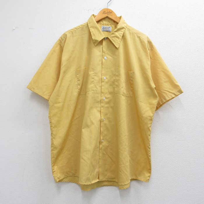 XL★古着 半袖 シャツ メンズ 70年代 70s 大きいサイズ ロング丈 黄 イエロー 25apr23 中古 トップス