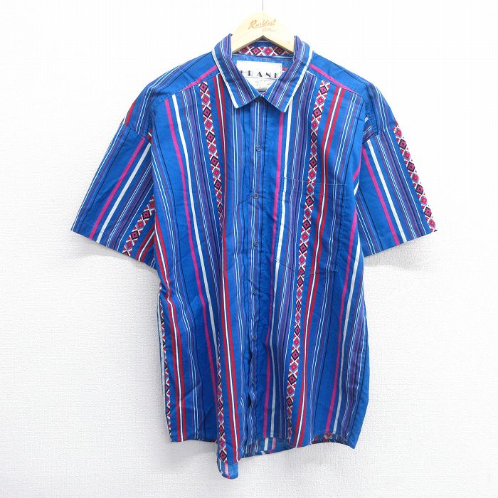 【50%OFF】90s 半袖シャツ ネイビーストライプ M | 古着