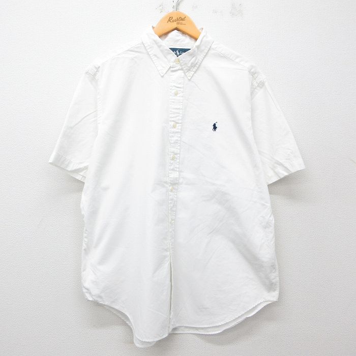 XL★古着 ラルフローレン Ralph Lauren 半袖 ブランド シャツ メンズ 90年代 90s ワンポイントロゴ 大きいサイズ コットン ボタンダウン 白 ホワイト 25apr23 中古 トップス