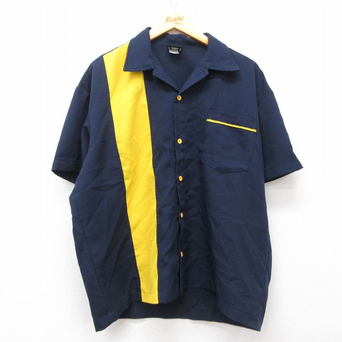 XL★古着 半袖 シャツ メンズ 90年代 90s PRINCE BAND 大きいサイズ 開襟 オープンカラー USA製 紺他 ネイビー 25apr23 中古 トップス