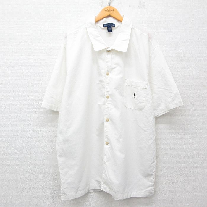 XL★古着 ラルフローレン Ralph Lauren 半袖 ブランド シャツ メンズ ワンポイントロゴ ロング丈 リネン 白 ホワイト 【spe】 25apr23 中古 トップス