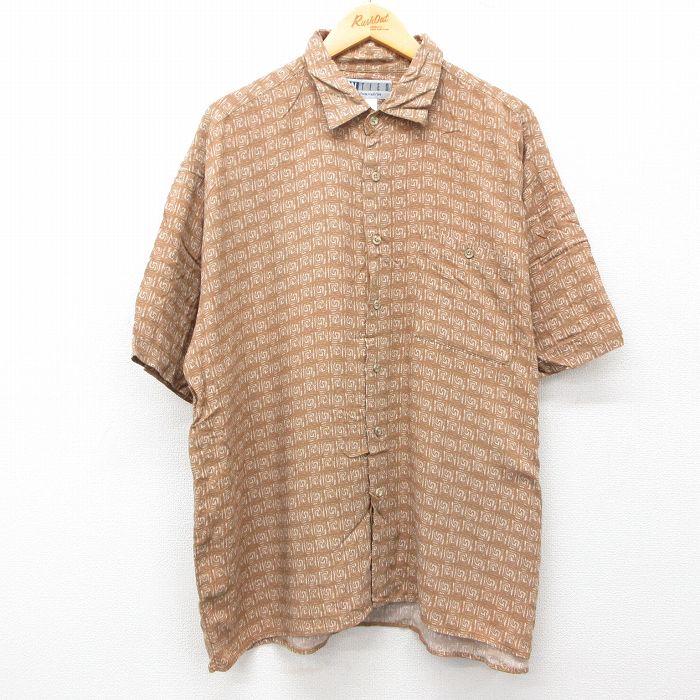 XL★古着 半袖 シャツ メンズ 00年代 00s 総柄 大きいサイズ レーヨン 茶 ブラウン 25apr23 中古 トップス