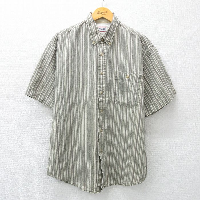 XL★古着 ビューグルボーイ 半袖 シャツ メンズ 00年代 00s ボタンダウン 緑系他 グリーン ストライプ 25apr23 中古 トップス