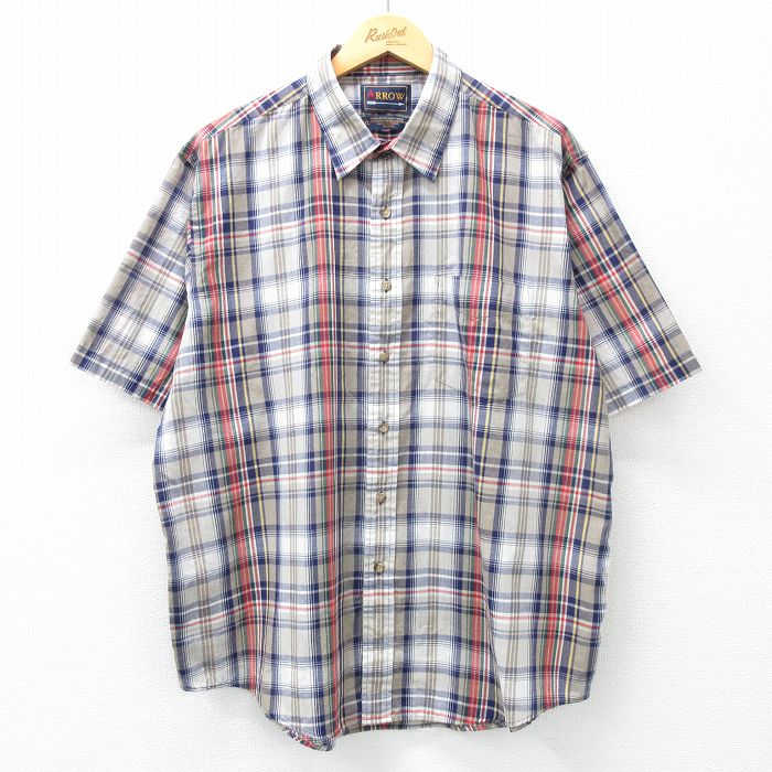 XL★古着 アロー 半袖 シャツ メンズ 大きいサイズ 紺他 ネイビー チェック 25apr23 中古 トップス