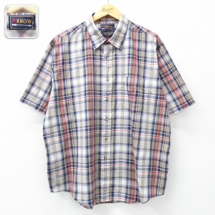 【50%OFF】アロー 半袖シャツ ネイビーチェック XL | 古着