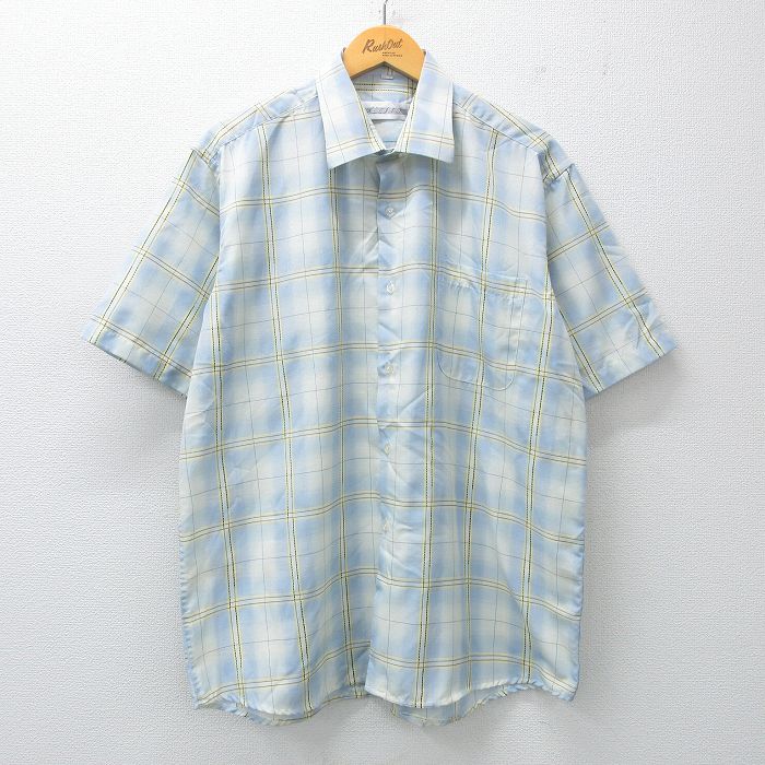 XL★古着 半袖 シャツ メンズ 90年代 90s 薄紺他 ネイビー チェック 25apr23 中古 トップス