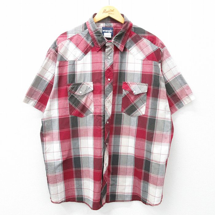 XL★古着 ラングラー Wrangler 半袖 ウエスタン シャツ メンズ 00年代 00s 大きいサイズ エンジ他 チェック 25apr23 中古 トップス