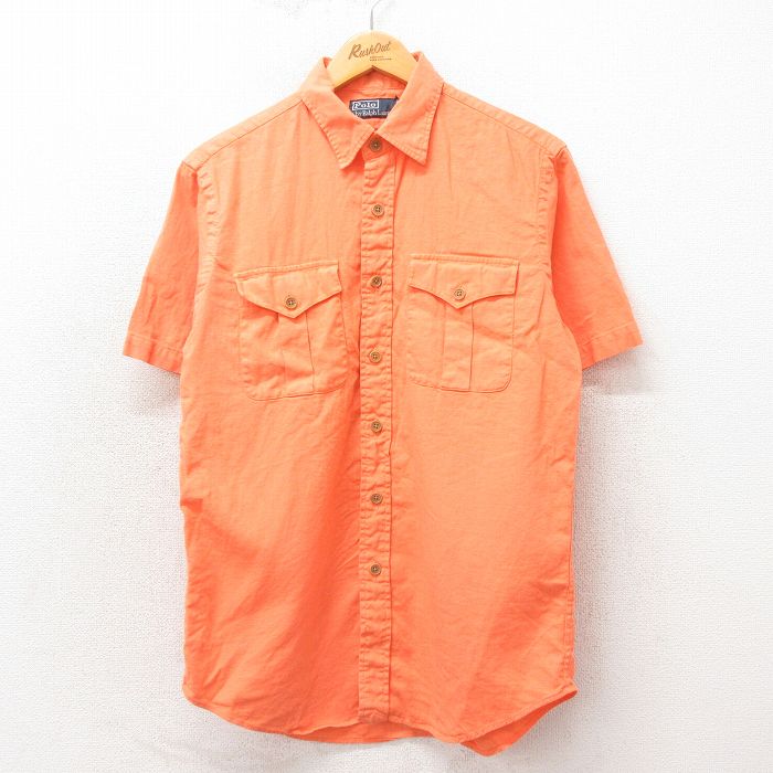 M★古着 ラルフローレン Ralph Lauren 半袖 ブランド シャツ メンズ 90年代 90s リネン オレンジ 25apr25 中古 トップス