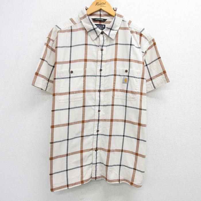 XL★古着 カーハート Carhartt 半袖 シャツ メンズ 大きいサイズ 生成り他 チェック 25apr25 中古 トップス
