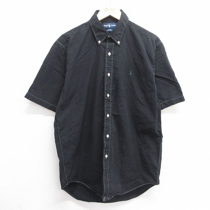 L★古着 ラルフローレン Ralph Lauren 半袖 ブランド シャツ メンズ 90年代 90s ワンポイントロゴ BLAKE コットン ボタンダウン 黒 ブラック 25apr25 中古 トップス