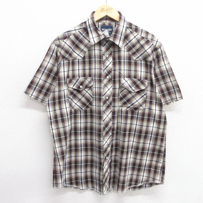 XL★古着 ラングラー Wrangler 半袖 ウエスタン シャツ メンズ エンジ他 チェック 25apr25 中古 トップス