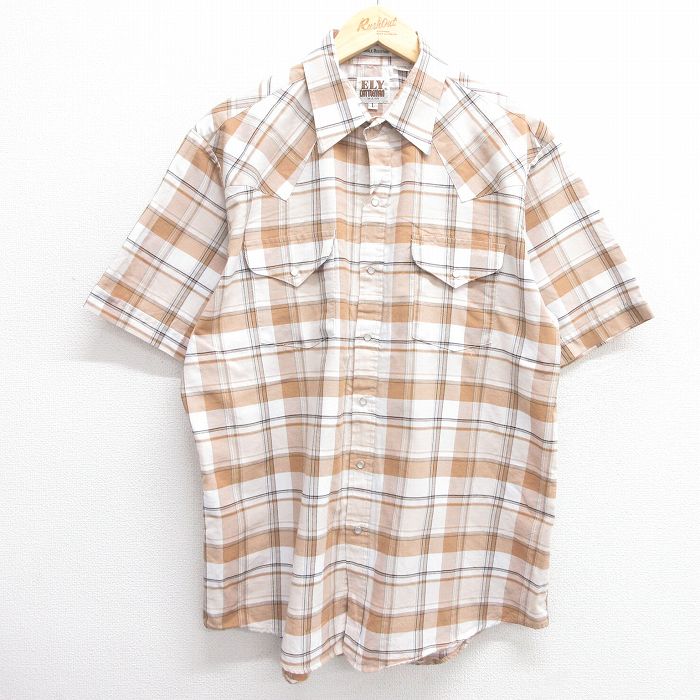 ELY 90s 半袖ウエスタンシャツ チェック カーキ XL | 古着