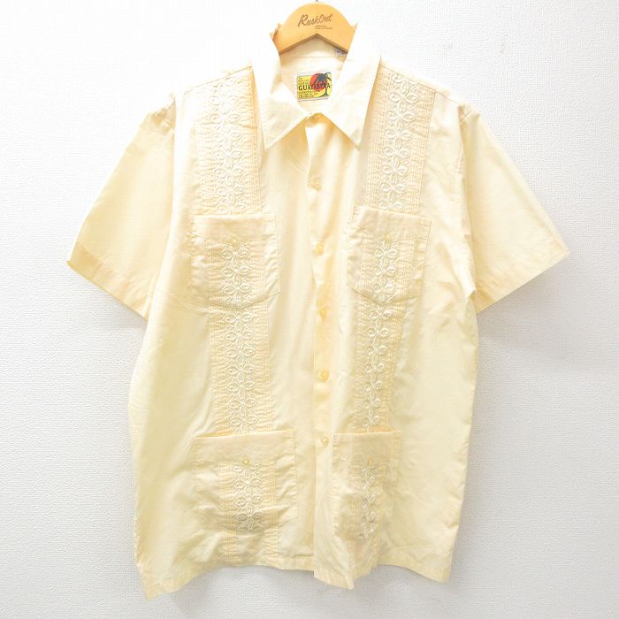 XL★古着 HABAND 半袖 キューバ シャツ メンズ 90年代 90s 黄 イエロー 25apr26 中古 トップス