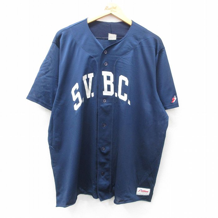 XL★古着 半袖 ベースボール シャツ メンズ 90年代 90s SVBC 6 大きいサイズ USA製 紺 ネイビー 【spe】 25apr26 中古 トップス