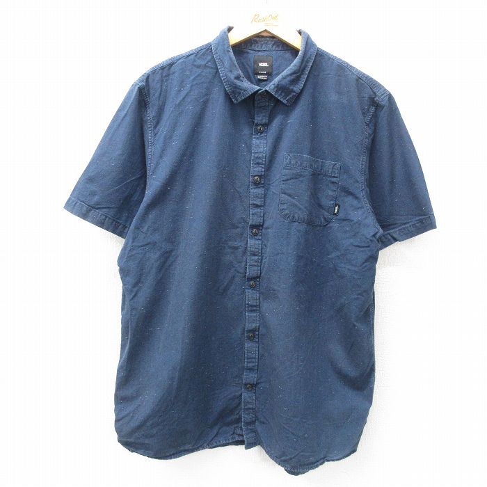 L★古着 バンズ VANS 半袖 シャツ メンズ 紺 ネイビー 25apr26 中古 トップス