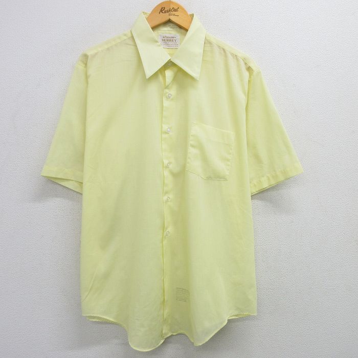 XL★古着 アロー 半袖 シャツ メンズ 80年代 80s 大きいサイズ ロング丈 USA製 黄色 イエロー 25apr26 中古 トップス
