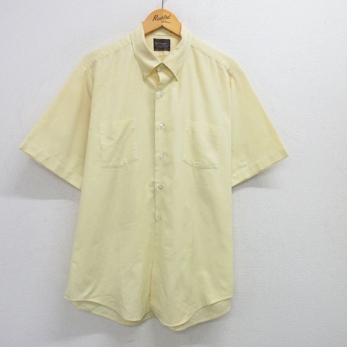 XL★古着 シアーズ 半袖 シャツ メンズ 80年代 80s ロング丈 黄色 イエロー 25apr26 中古 トップス