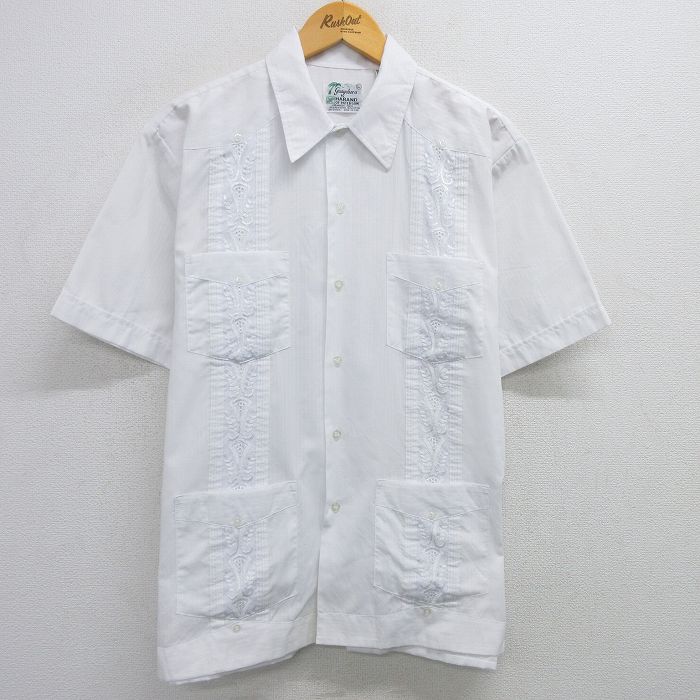 XL★古着 HABAND 半袖 キューバ シャツ メンズ 90年代 90s 刺繍 白 ホワイト 25apr26 中古 トップス