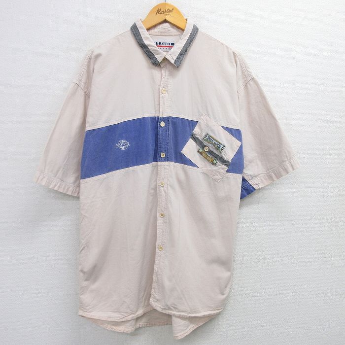 XL★古着 半袖 シャツ メンズ 00年代 00s ロング丈 コットン 薄ピンク他 25apr26 中古 トップス