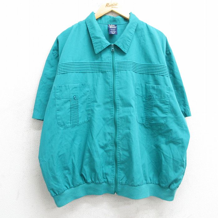 XL★古着 半袖 フルジップ トップス メンズ 90年代 90s 大きいサイズ 青緑 25apr26 中古