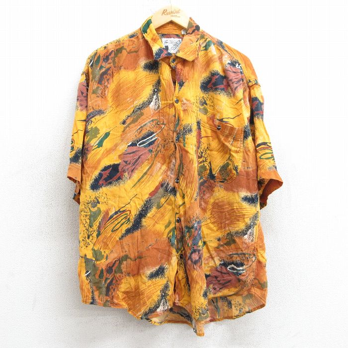 XL★古着 GOOUCH 半袖 シャツ メンズ 90年代 90s 総柄 大きいサイズ レーヨン 黄他 イエロー 【spe】 25apr26 中古 トップス