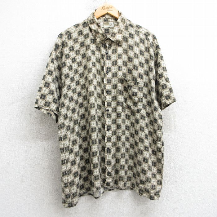 【50%OFF】XL★古着 半袖 シャツ メンズ 90年代 90s 総柄 レーヨン ベージュ系他 カーキ 25apr26 中古 トップス