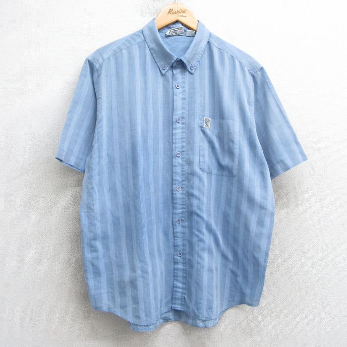 L★古着 半袖 シャツ メンズ 90年代 90s BRITTANIA ボタンダウン 薄紺他 ネイビー ストライプ 25apr26 中古 トップス