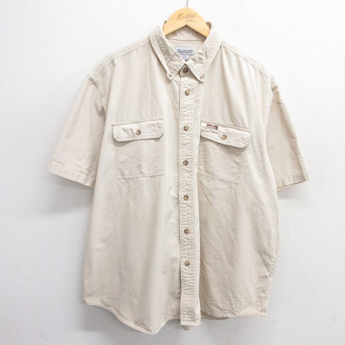 【50%OFF】XL★古着 カーハート Carhartt 半袖 シャツ メンズ 大きいサイズ コットン ボタンダウン ベージュ カーキ 25apr28 中古 トップス