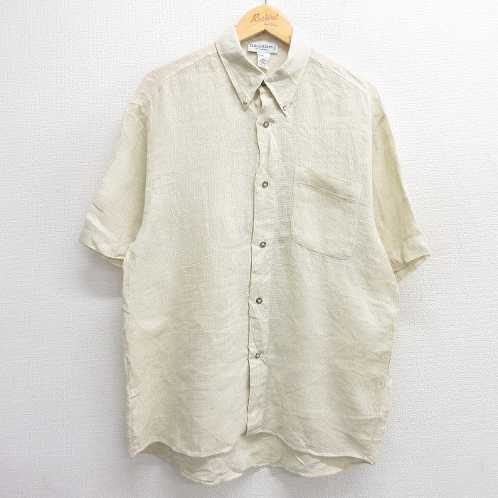 L★古着 半袖 シャツ メンズ 90年代 90s リネン ボタンダウン イタリア製 ベージュ カーキ 25apr28 中古 トップス