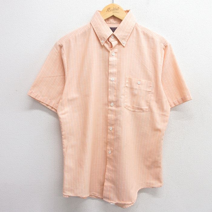 L★古着 半袖 シャツ メンズ 90年代 90s ボタンダウン USA製 オレンジ系他 ストライプ 25apr28 中古 トップス