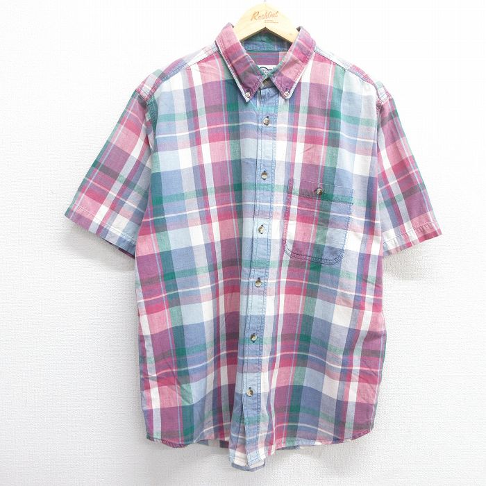 XL★古着 半袖 シャツ メンズ 90年代 90s 紺他 ネイビー チェック 25apr28 中古 トップス