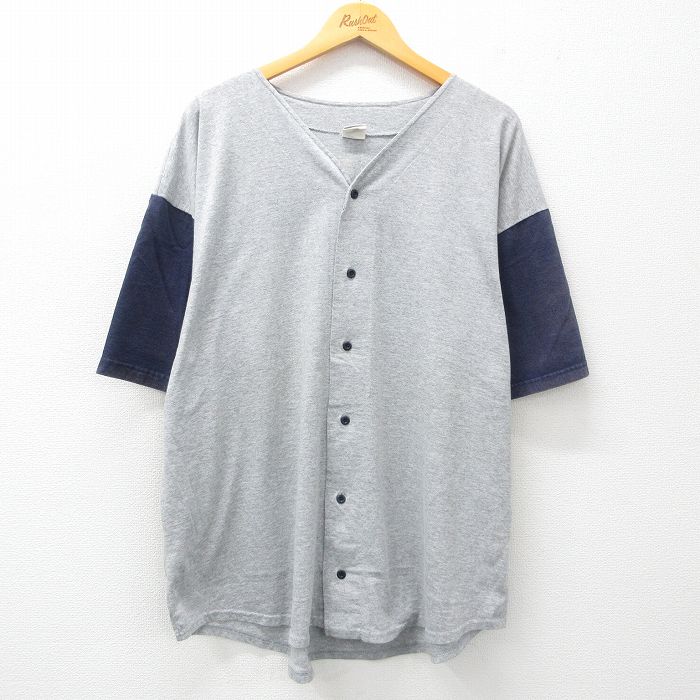 XL★古着 半袖 ベースボール シャツ メンズ 90年代 90s リプトン マグルートビア 大きいサイズ コットン USA製 グレー 霜降り 【spe】 25apr28 中古 トップス