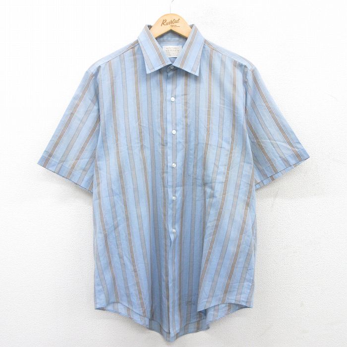 L★古着 アロー 半袖 シャツ メンズ 80年代 80s USA製 薄紺他 ネイビー ストライプ 25apr28 中古 トップス