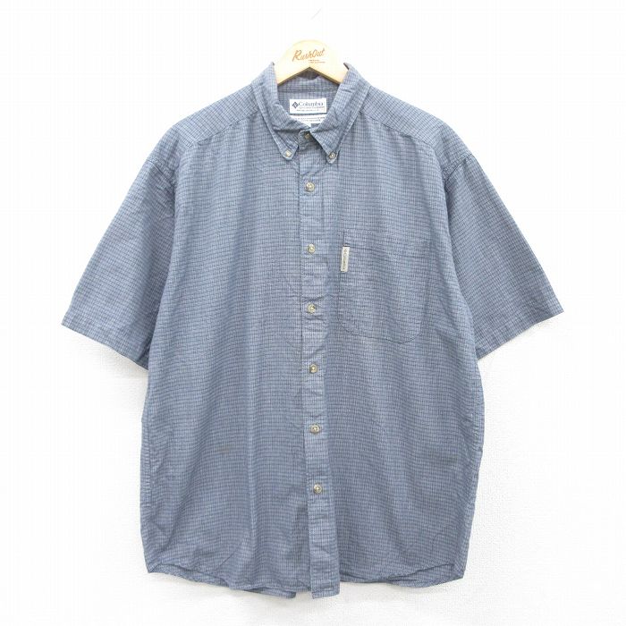 XL★古着 コロンビア COLUMBIA 半袖 シャツ メンズ 00年代 00s コットン ボタンダウン 紺他 ネイビー チェック 25apr28 中古 トップス